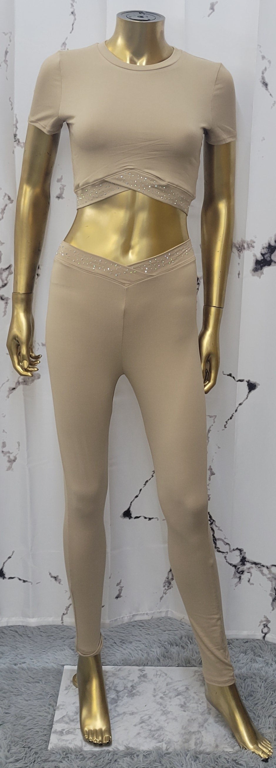Two Piece Gem Stone Legging Set