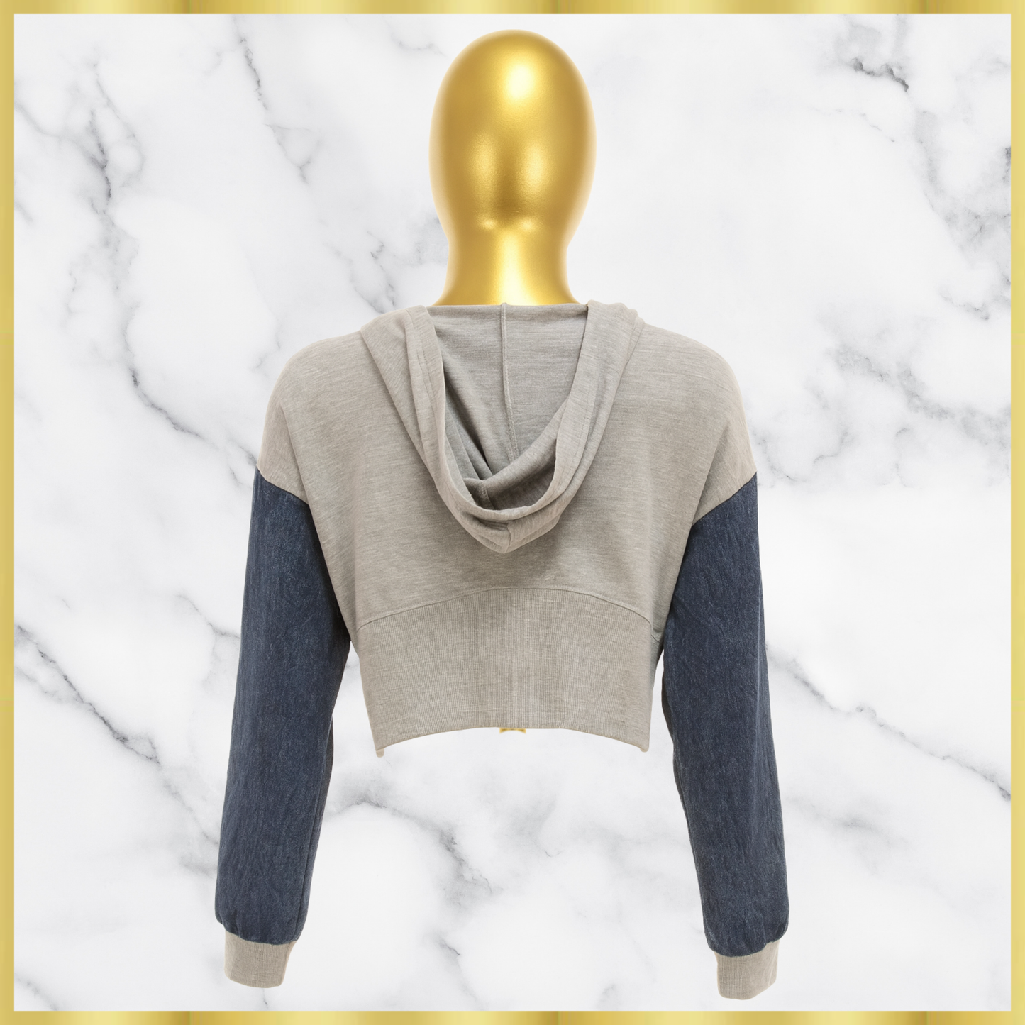 Denim Sleeve Crop Hoodie