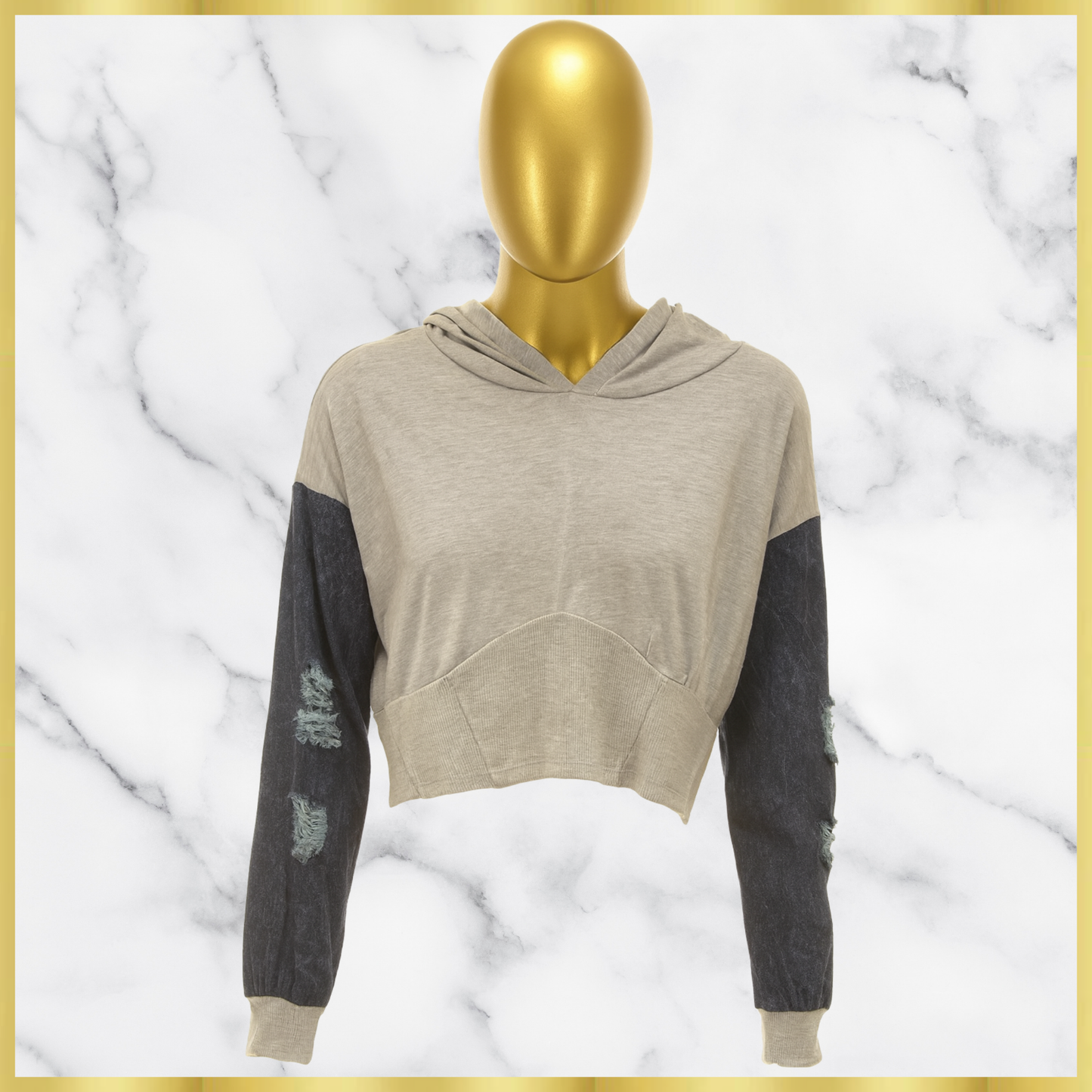 Denim Sleeve Crop Hoodie