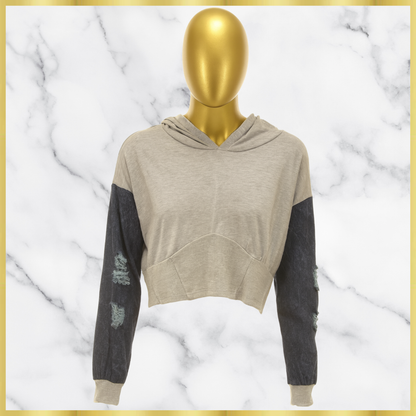 Denim Sleeve Crop Hoodie